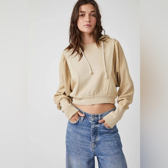 Free People Tops - Free People Love Letter Cropped Lace Hoodie‎ Sweatshirt Pullover Medium